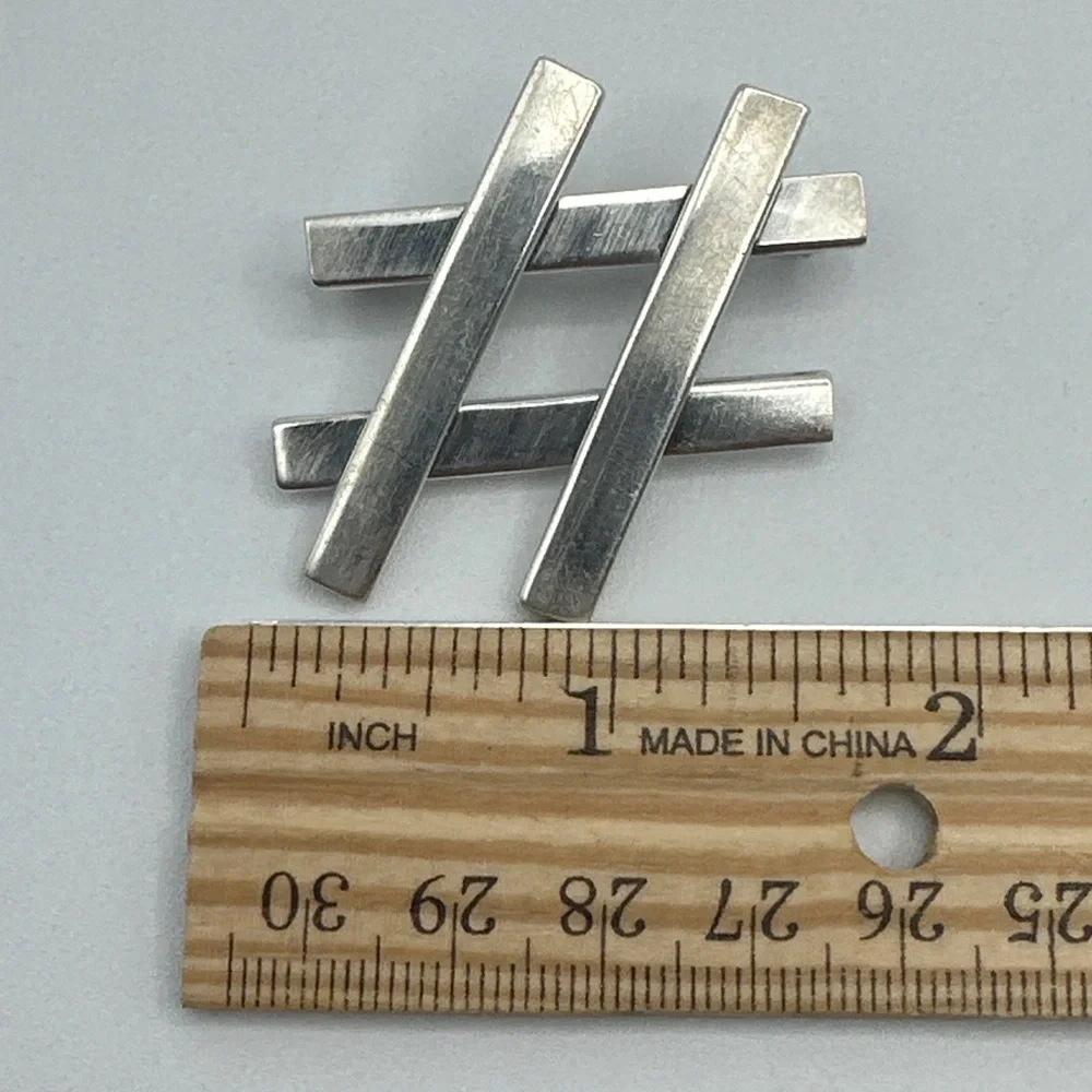 925 Sterling Silver Mexico - Vintage Shiny Smooth Hashtag Symbol Brooch Pin #367